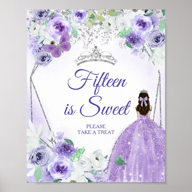 Silver & Lila Dress Quinceañera Leckerei Gefallen Poster (Vorne)