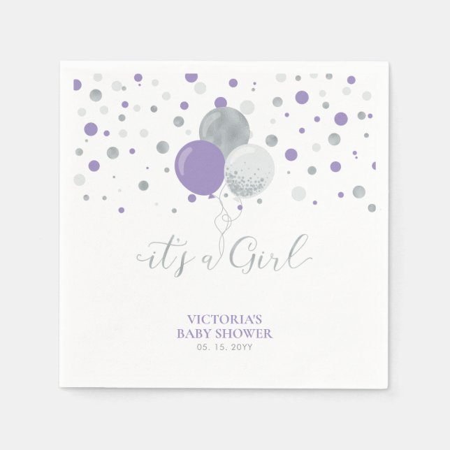 Silver & Lila Es ist eine Girl Baby Dusche Napkins Serviette (Vorderseite)