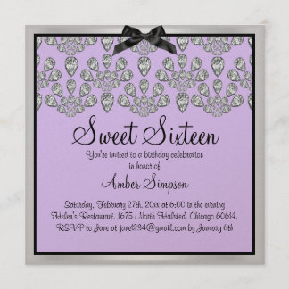 Silver & Lila Forever Diamonds Sweet 16 Einladen Einladung