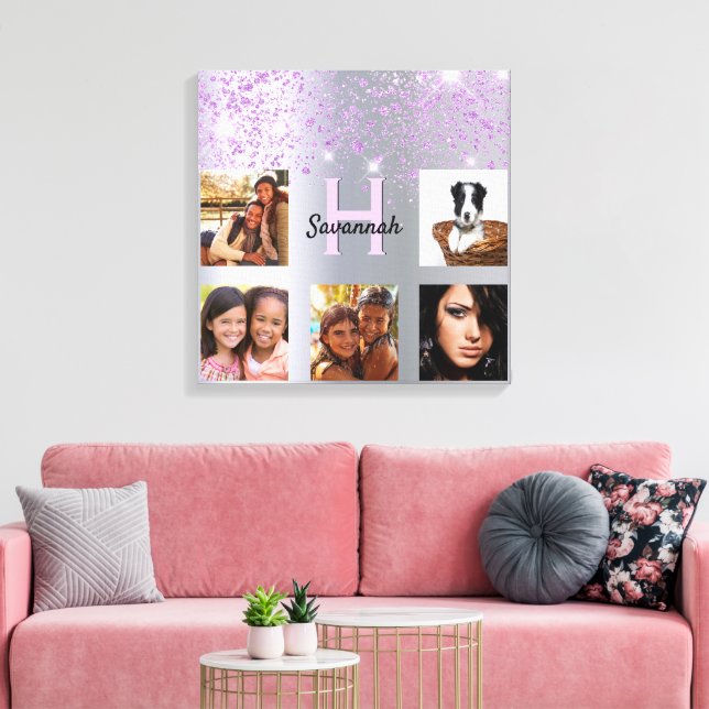 Silver lila Glitzer Foto Collage Leinwanddruck (Insitu (Wohnzimmer))