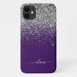 Silver Lila Glitzer Girl Monogram Name Case-Mate iPhone Hülle