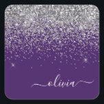 Silver Lila Glitzer Girl Monogram Name Quadratischer Aufkleber<br><div class="desc">Silber und Lila Glitzer gebürsteter Metal Monogram Name Paper Party Sticker Address Labels. Das macht den perfekten 16 Geburtstag,  Hochzeit,  Brautparty,  Jubiläum,  Babydusche oder Junggeselinnen-Abschied Geschenk für jemanden,  der Lieben glamourösen Luxus und schicke Stile.</div>