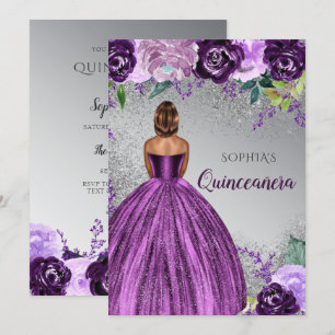 Silver Lila Glitzer Kleid Quinceañera Ruhe in Einladung