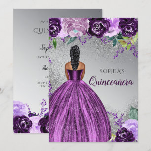 Silver Lila Glitzer Kleid Quinceañera Ruhe in Einladung