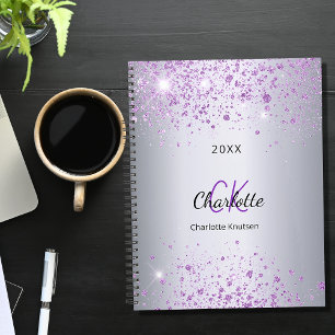 Silver lila Glitzer Name Monogramm 2023 Planer