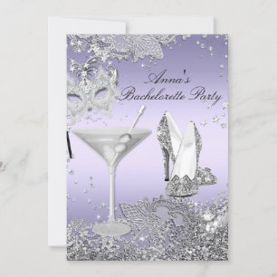 Silver Lila Mask & Jewel Lace Junggeselinnen-Absch Einladung