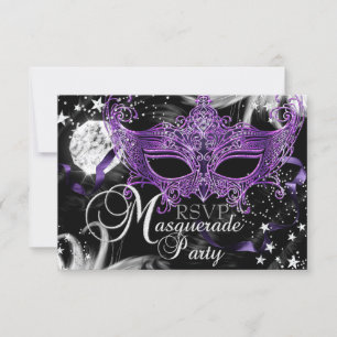 Silver Lila Mask Star Night Masquerade UAWG RSVP Karte