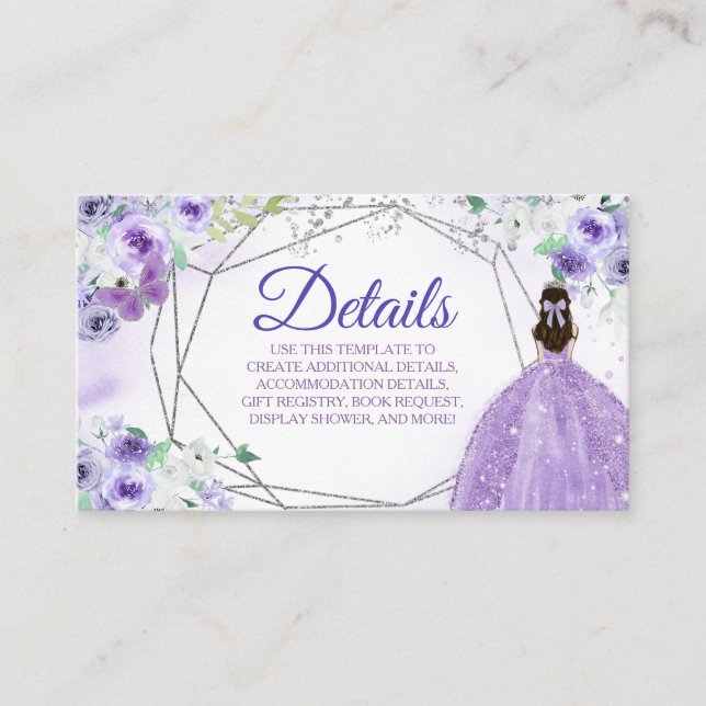 Silver Lila Quinceañera Detail-Karte Begleitkarte (Vorderseite)