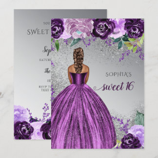 Silver Lila Sparkle Dress Sweet 16 Geburtstag Invi Einladung