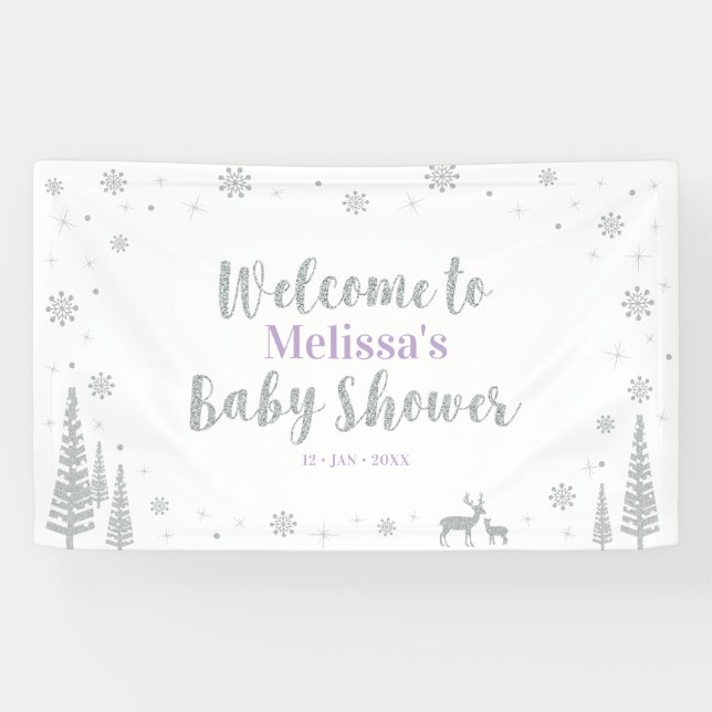 Silver & Lila Winter Baby Dusche Willkommen Banner (Horizontal)