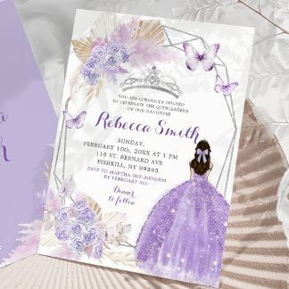 Silver Lilac Lila Boho Butterfly Quinceañera Einladung