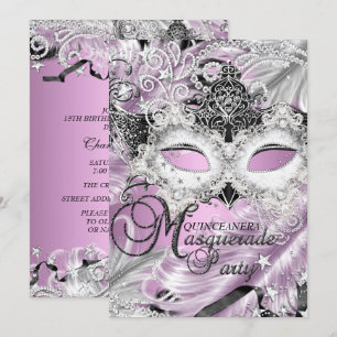 Silver Lilac Sparkle Masquerade Quinceanera Einladung