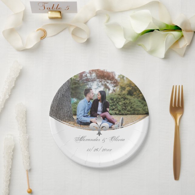 Silver Lilie Foto Wedding Paper Plate Pappteller (Hochzeit)