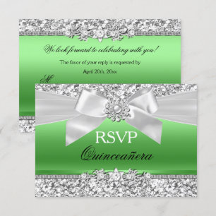 Silver Lime Green Glitzer Bow Quinceanera UAWG Einladung
