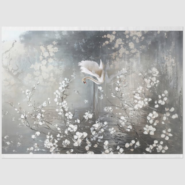 Silver Lining Ethereal Parisian Swan Scene Seidenpapier (Vorderseite)