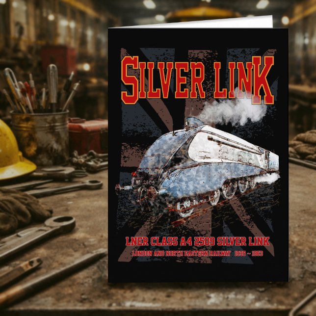 Silver Link LNER Klasse A4 2509 Lokomotive UK-Flag Dankeskarte (Silver Link LNER Class A4 2509 Locomotive UK flag. Thank You Card)