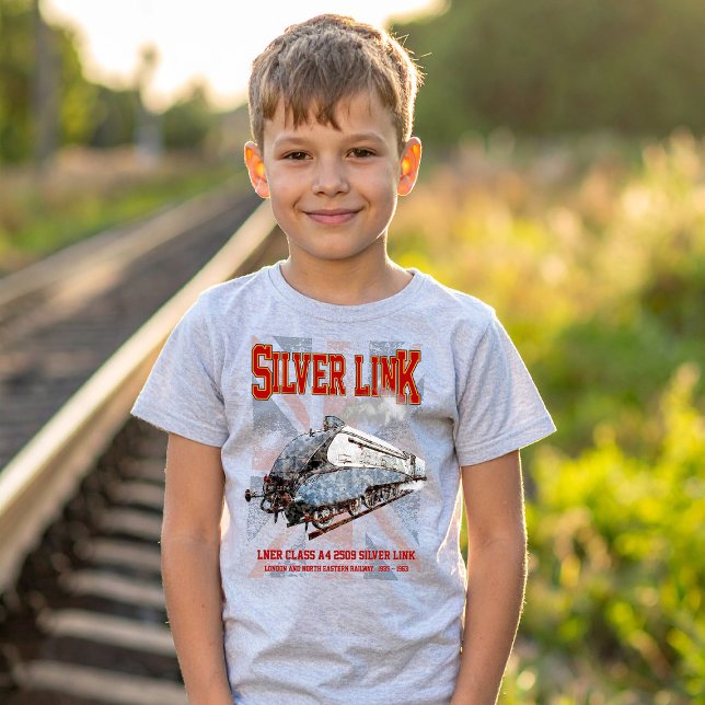 Silver Link LNER Klasse A4 2509 Lokomotive UK-Flag T-Shirt (Silver Link - LNER Class A4 2509 Steam Train Locomotive. Boy Basic T-Shirt)
