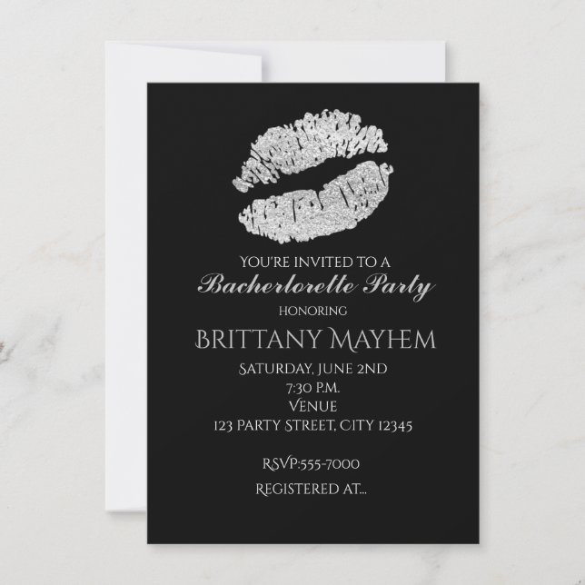Silver Lips KISS Bachelorette Party Invitation (Devant)