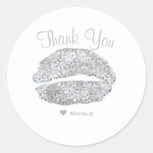 Silver Lips Kiss Makeup Beauty Glam Chic Custom Runder Aufkleber