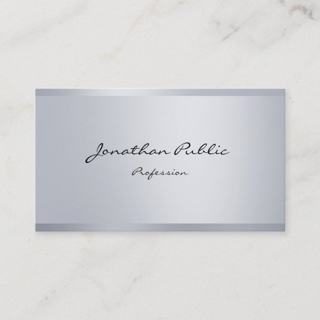 Silver Look Elegante Kalligrafie Script Modern Visitenkarte (Vorderseite)