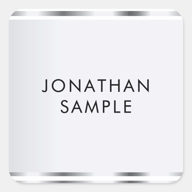 Silver Look Glamour Elegantes modernes Template Quadratischer Aufkleber (Vorderseite)