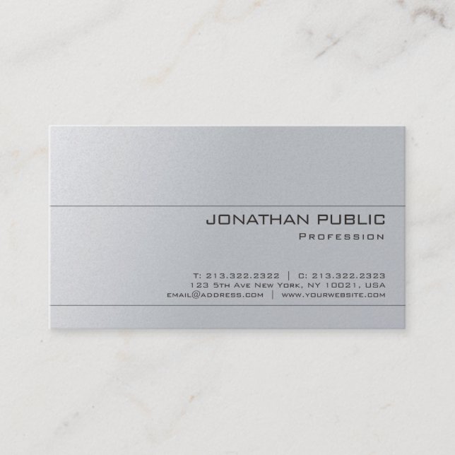 Silver Look Gray Elegantes Minimalistisches Design Visitenkarte (Vorderseite)