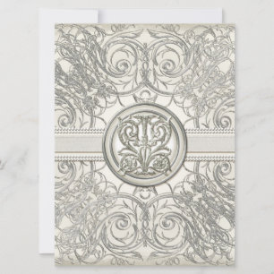 Silver Look Swirl Herz Elegante Einladung Hochzeit