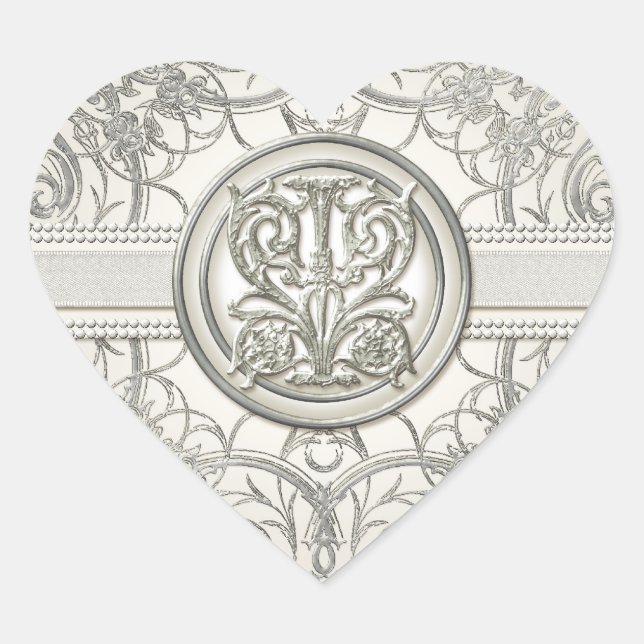 Silver Look Swirl Herz Elegante Hochzeiten Siegel Herz-Aufkleber (Vorderseite)