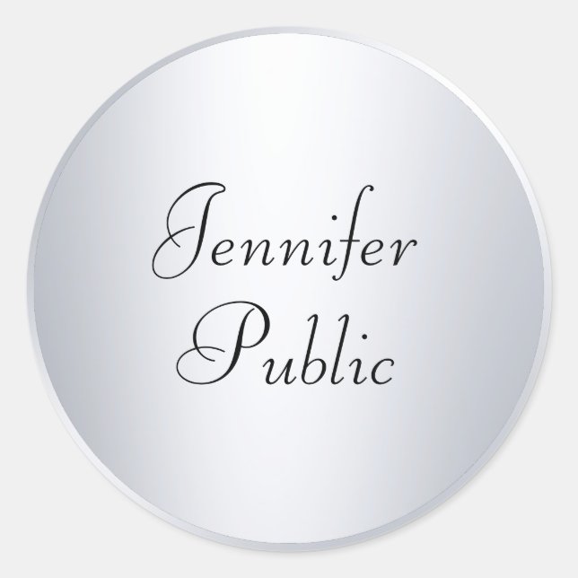 Silver Look Typografy Modern Template Custom Runder Aufkleber (Vorderseite)