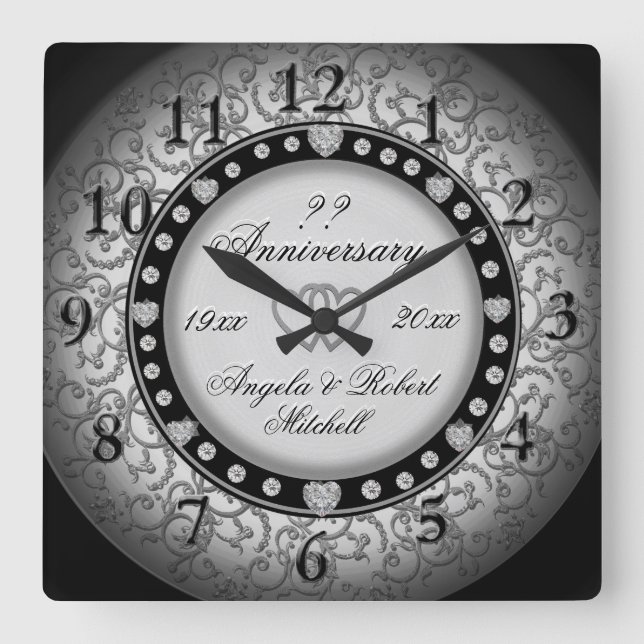 Silver Look zum Jubiläum Quadratische Wanduhr (Vorderseite)