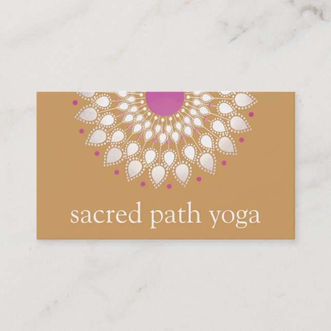 Silver Lotus Mandala Floral Yoga Lehrerin Visitenkarte (Vorderseite)