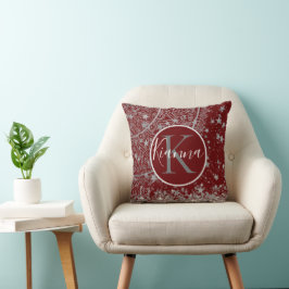 Silver Lotus Mandala mit Silberstern auf Rot Kissen