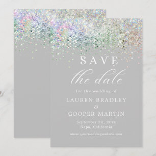 Silver Luxury Glitzer Wedding Save the Date