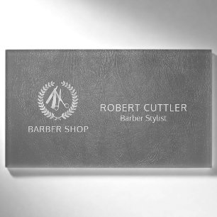 Silver Luxus Barbier Shop dunkelgraues Leder Look Namenschild