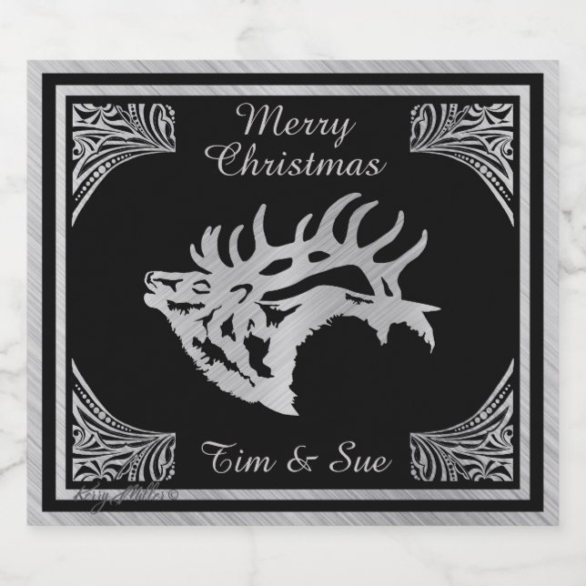 Silver Majestic Bull Elk Silhouette Bierflaschenetikett (Einzelnes Label)