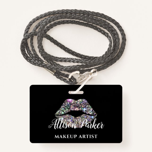 Silver MAKEUP ARTIST Logo Kiss Name Ausweis (Vorderseite mit Schlüsselband)