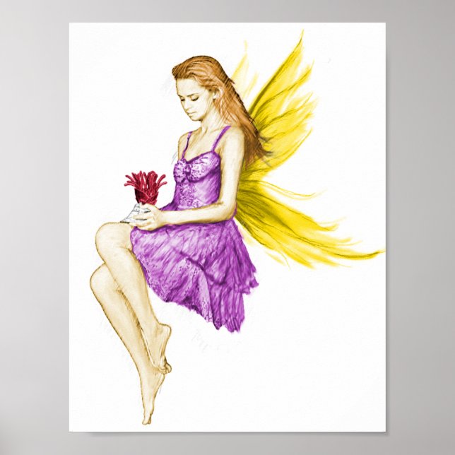 Silver Maple Tree Fairy Holding Blume Poster (Vorne)