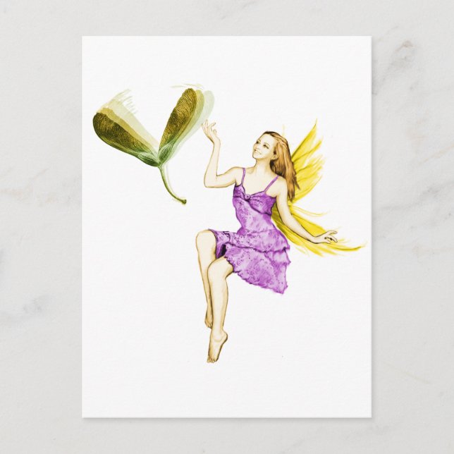Silver Maple Tree Fairy Tossing Seeds Postkarte (Vorderseite)