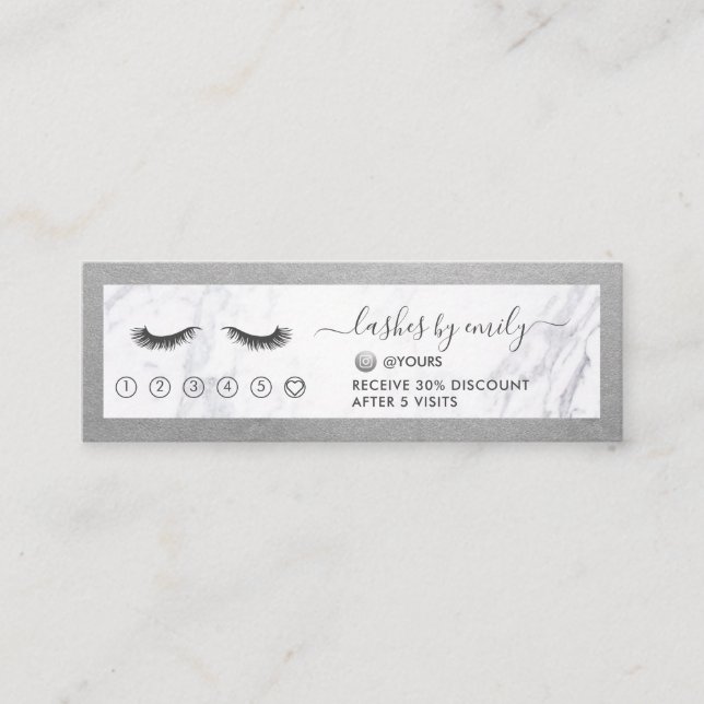 Silver & Marble Eyelash Beauty Specialist Loyalitä Mini Visitenkarte (Vorderseite)