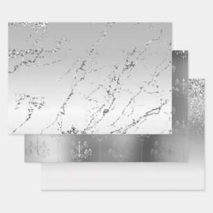 Silver Marble Glam Glitzer Khandeliers Geschenkpapier Set