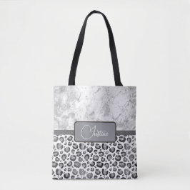 Silver Marble Glittery Silve Leopard Personalisier Tasche