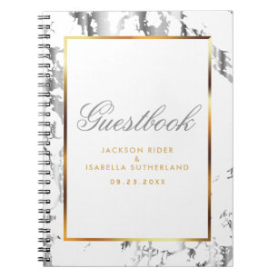 Silver Marble, Gold & White - Gästebuch Notizblock