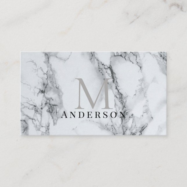 Silver Marble Masculine Double Monogram Visitenkarte (Vorderseite)