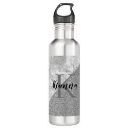 Silver Marble Silver Glitzer Monogram Edelstahlflasche