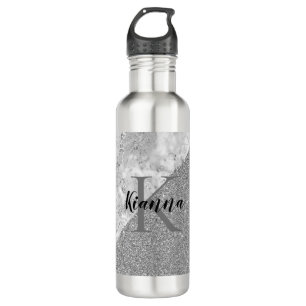 Silver Marble Silver Glitzer Monogram Edelstahlflasche