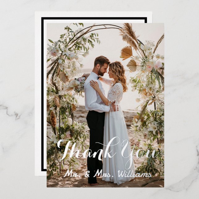 Silver Mariage Photo Plat Merci Cartes (Recto/Verso)