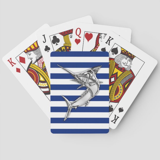 Silver Marlin Schwertfisch auf Marine Strips Spielkarten (Rückseite)