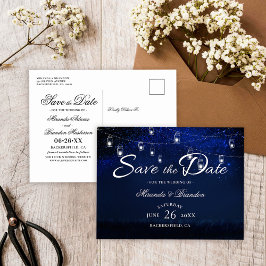 Silver Mason Jar String Lights Blue Save the Date Ankündigungspostkarte