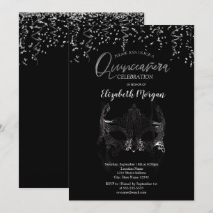 Silver Masque, Confetti Masquerade Quinceañera Einladung