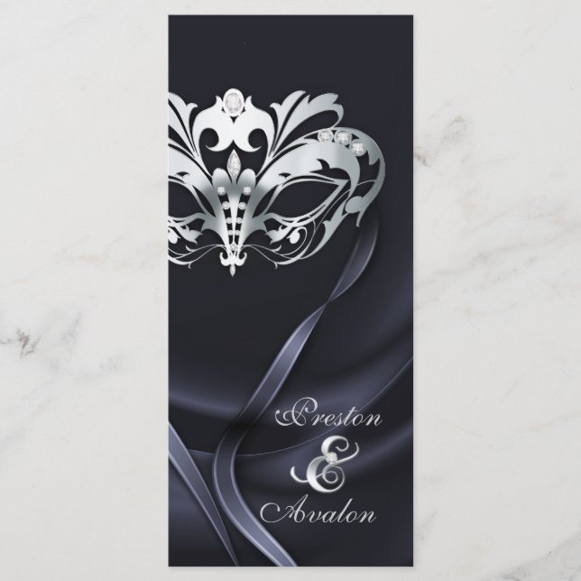 Silver Masquerade Black Jeweled Wedding Program Programm (Vorderseite)